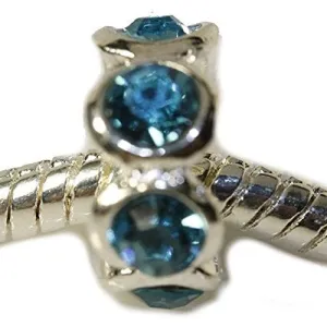 Blue Birthstone  Rhinestone Charm European Bead Compatible for Most European Snake Chain Bracelet