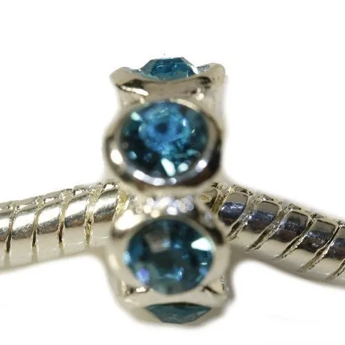 Blue Birthstone  Rhinestone Charm European Bead Compatible for Most European Snake Chain Bracelet