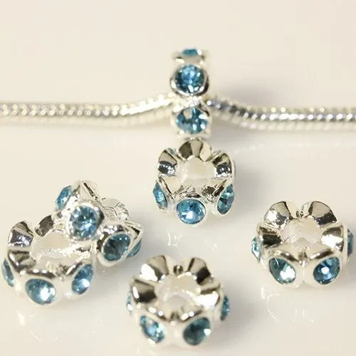 Blue Birthstone  Rhinestone Charm European Bead Compatible for Most European Snake Chain Bracelet
