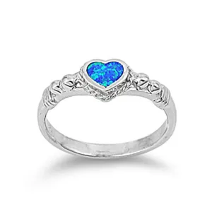Blue Lab Opal Heart Love Polished Ring New .925 Sterling Silver Band Sizes 5-9