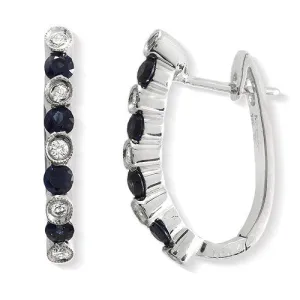 Blue Sapphire & Round Diamond Huggie Earrings, 18k