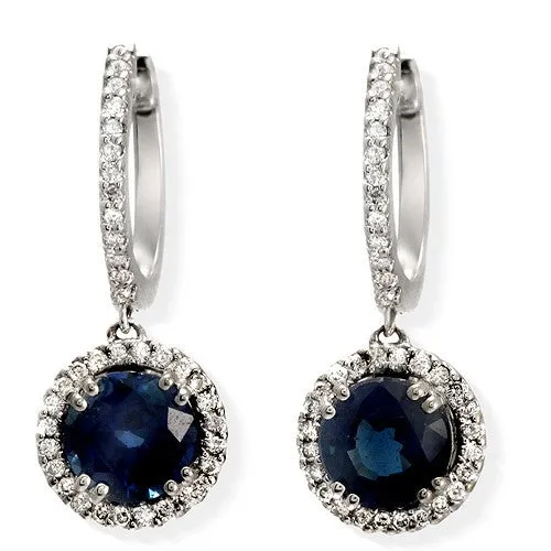 Blue Sapphire and Diamond Earrings, 18K White Gold