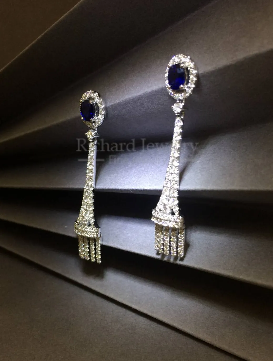 Blue Sapphire Chandelier Diamond Earrings