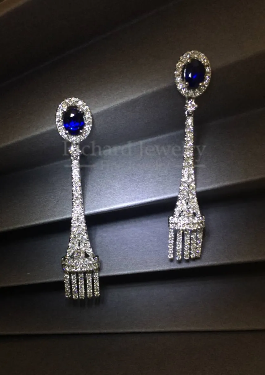 Blue Sapphire Chandelier Diamond Earrings