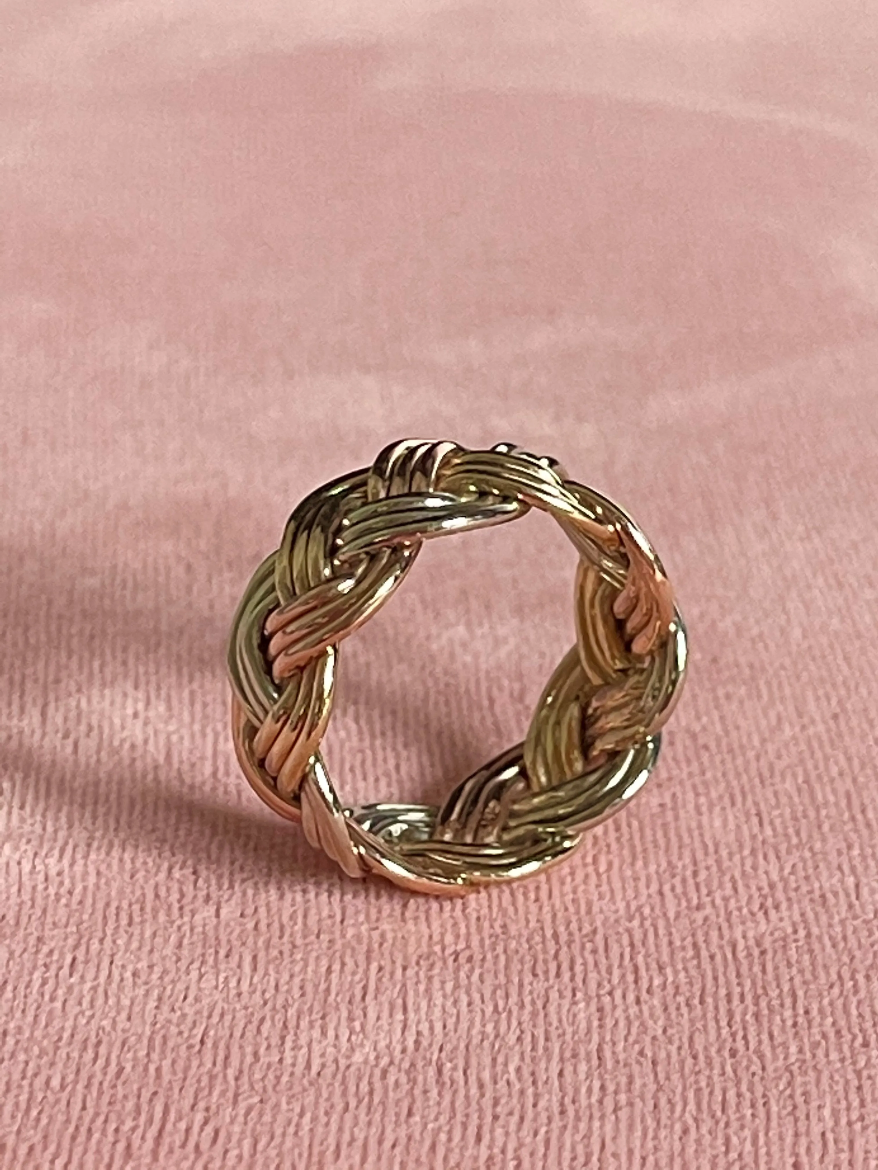 BRAIDED ROPE BAND -TRI COLOR GOLD
