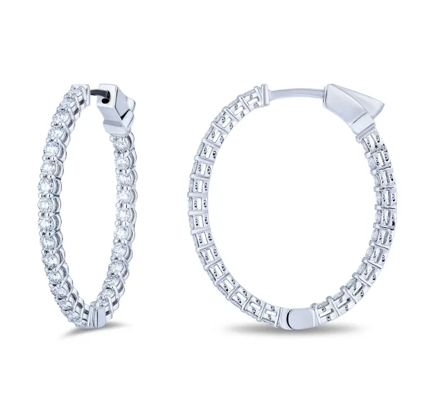 Bremer Jewelry Round Medium Hoop Diamond Earrings in 18K White Gold (3.99ctw)