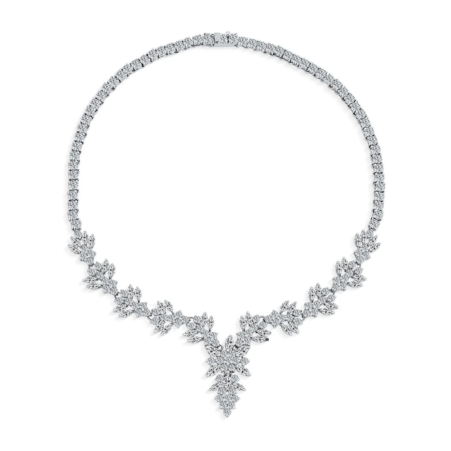 Bridal Jewelry Set Art Deco Marquise Leaf CZ Choker Necklace & Earrings Wedding