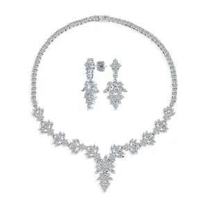 Bridal Jewelry Set Art Deco Marquise Leaf CZ Choker Necklace & Earrings Wedding