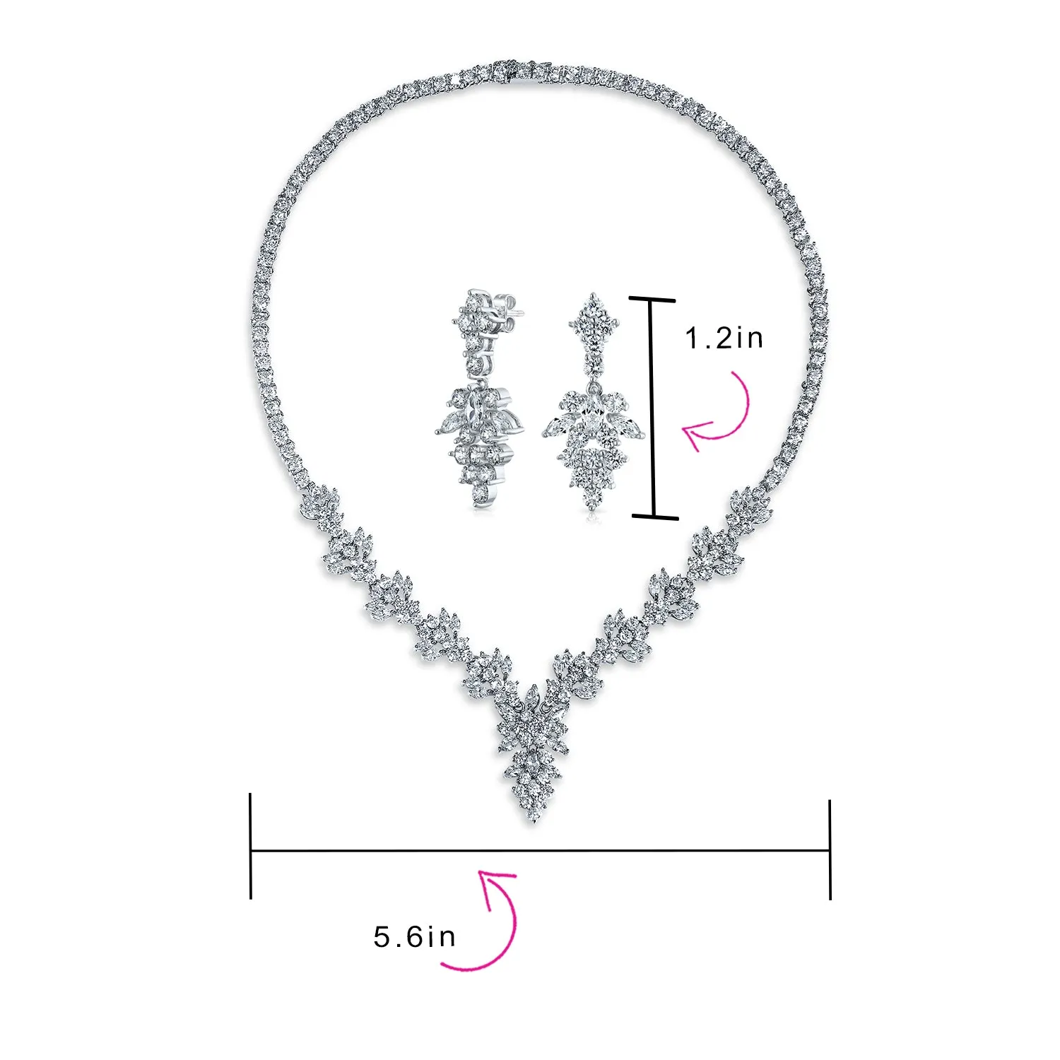 Bridal Jewelry Set Art Deco Marquise Leaf CZ Choker Necklace & Earrings Wedding