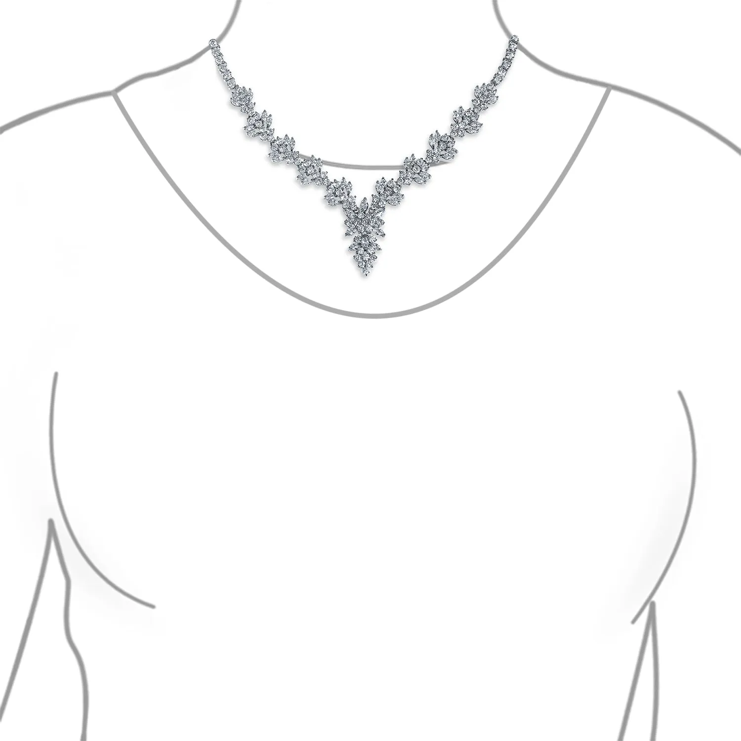 Bridal Jewelry Set Art Deco Marquise Leaf CZ Choker Necklace & Earrings Wedding