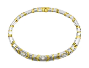 Bulgari 18k White Yellow Gold Diamond Necklace, GIA Certified