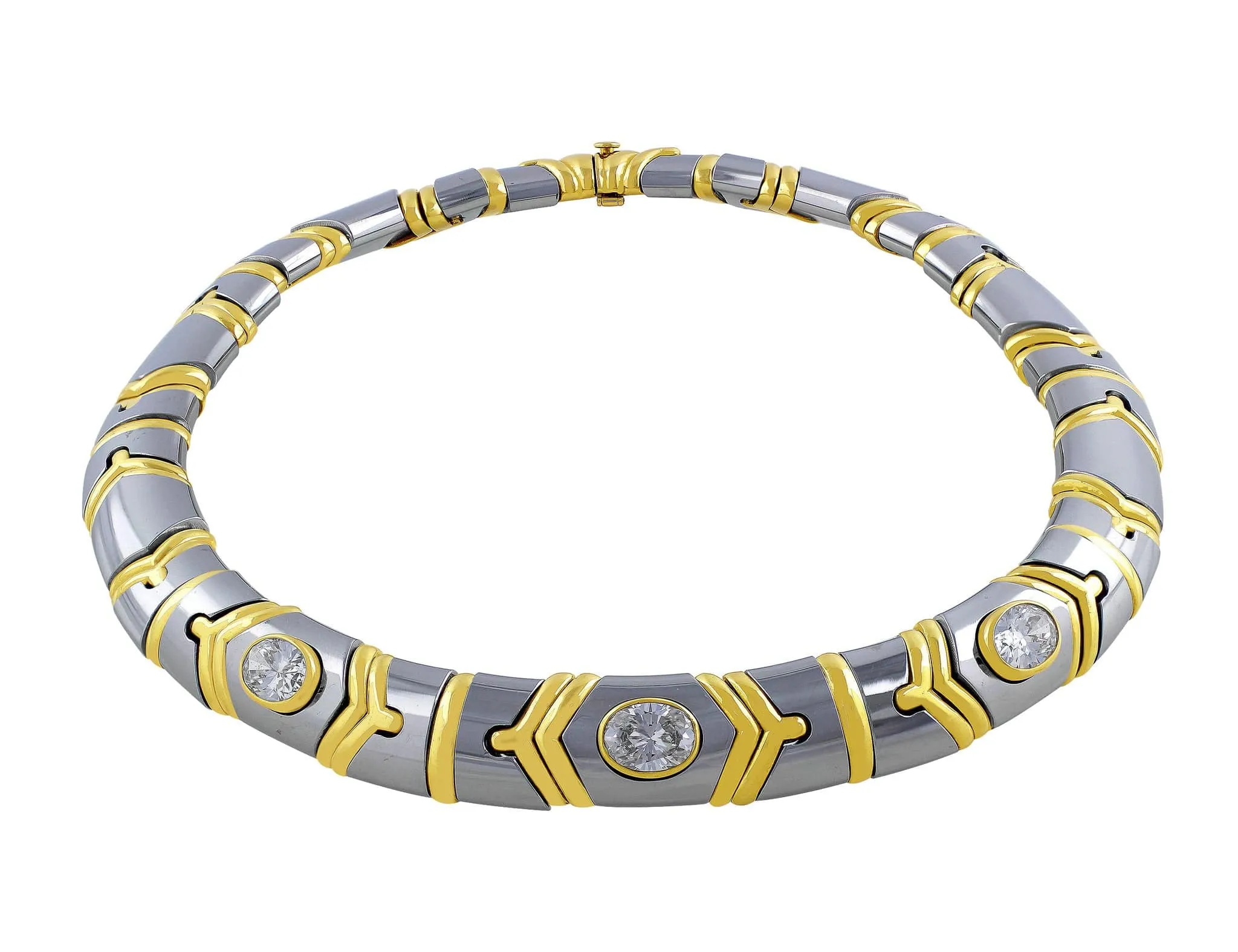 Bulgari 18k White Yellow Gold Diamond Necklace, GIA Certified