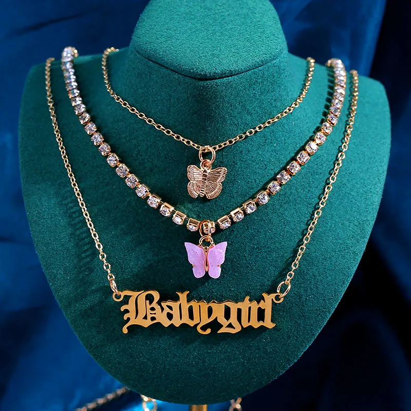 Butterfly Babygirl Tri-Layer Necklace Set