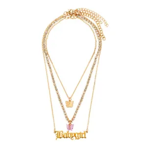 Butterfly Babygirl Tri-Layer Necklace Set