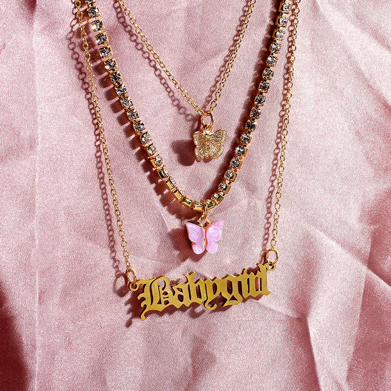 Butterfly Babygirl Tri-Layer Necklace Set