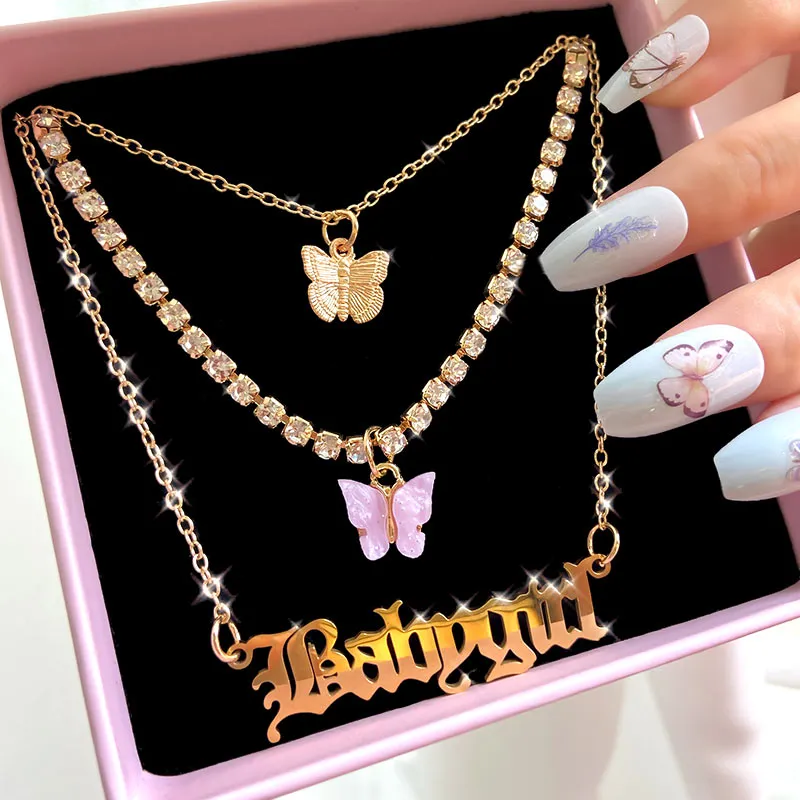 Butterfly Babygirl Tri-Layer Necklace Set