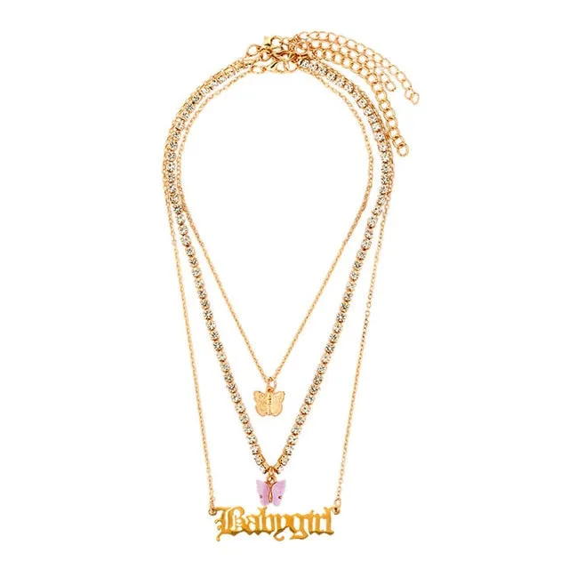 Butterfly Babygirl Tri-Layer Necklace Set