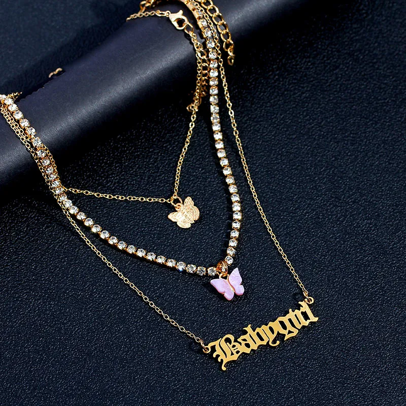 Butterfly Babygirl Tri-Layer Necklace Set