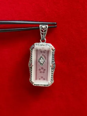 Camphor Glass Pendant, with Gem accent, Art Deco Jewelry #P232