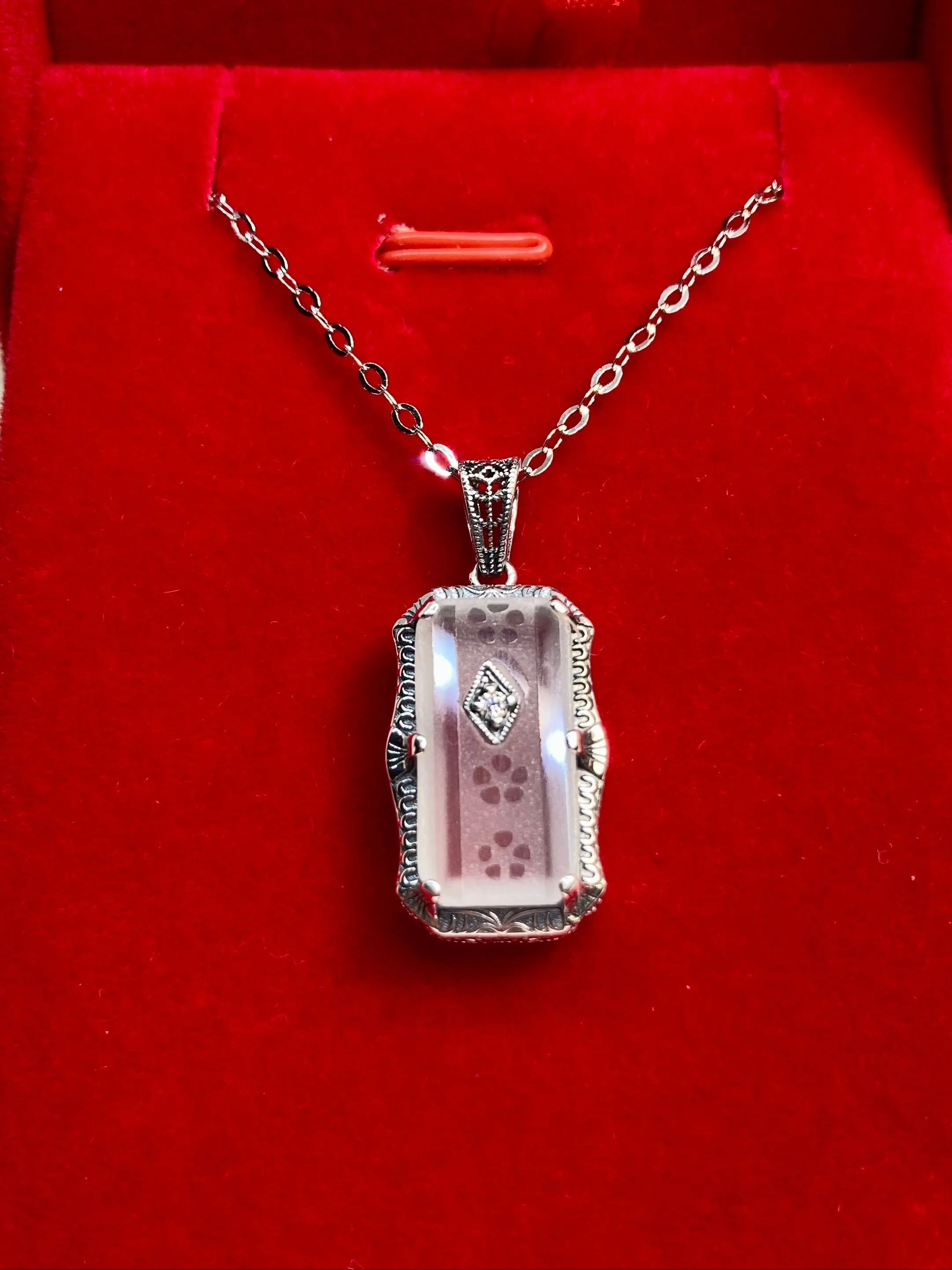 Camphor Glass Pendant, with Gem accent, Art Deco Jewelry #P232