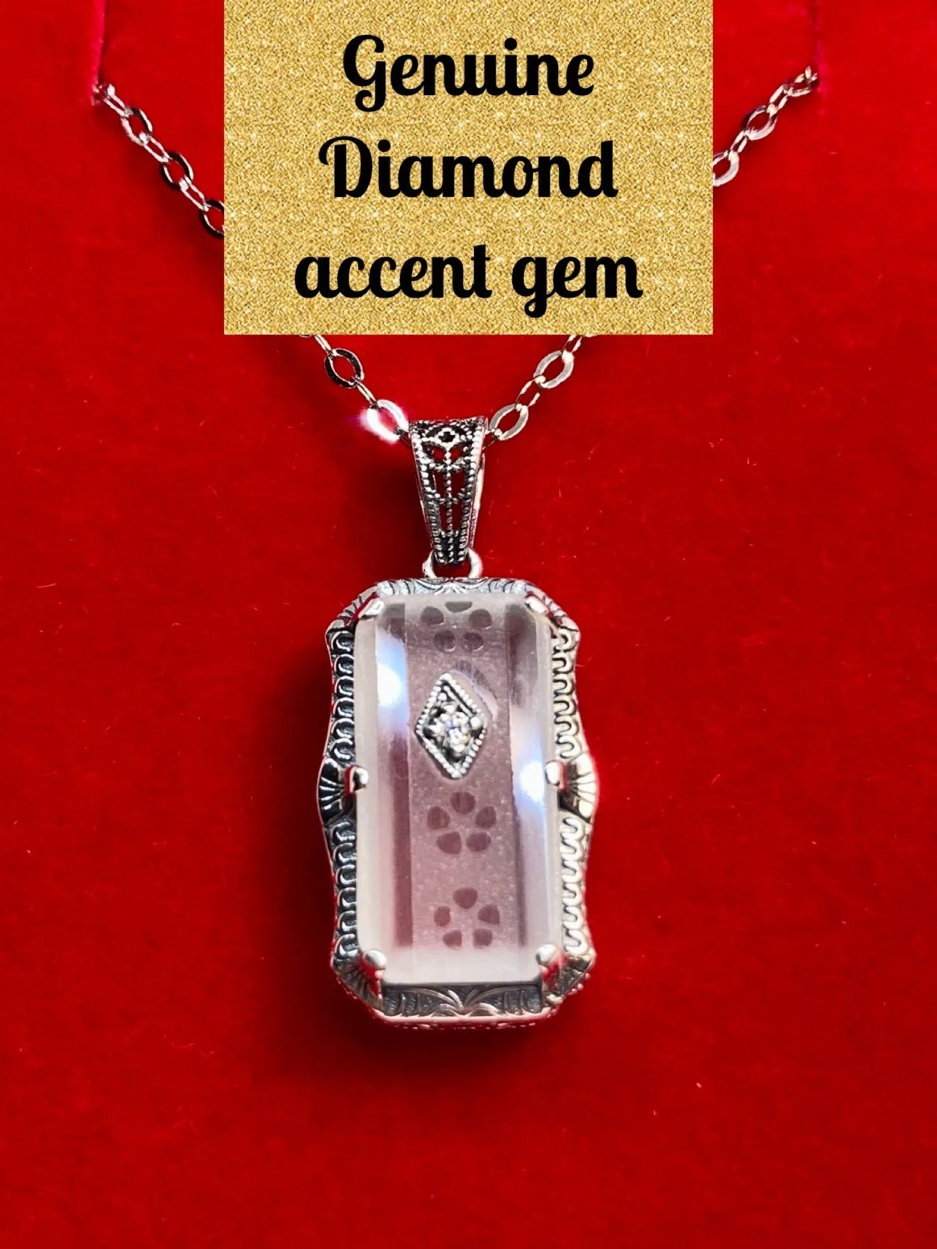 Camphor Glass Pendant, with Gem accent, Art Deco Jewelry #P232