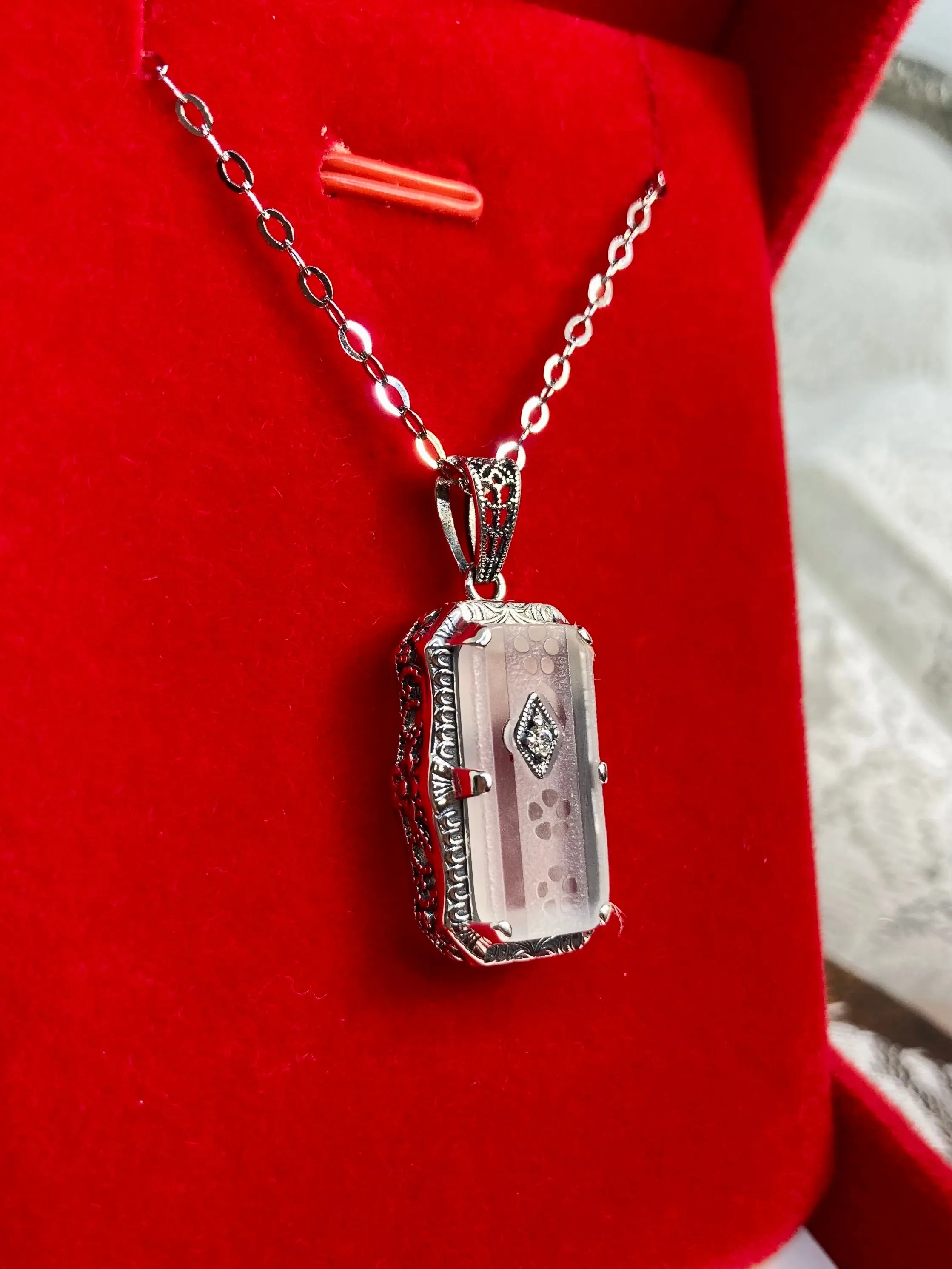 Camphor Glass Pendant, with Gem accent, Art Deco Jewelry #P232