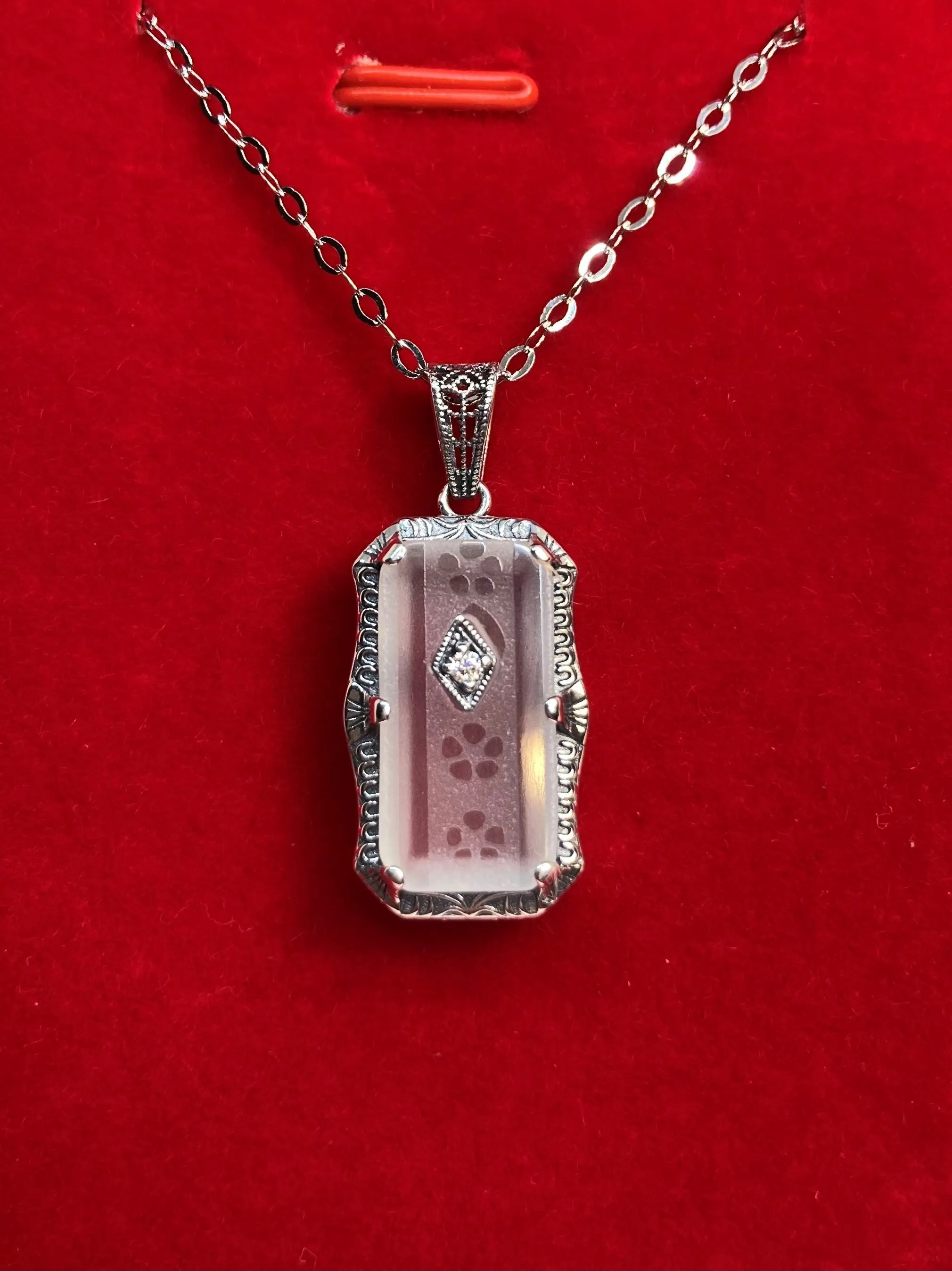 Camphor Glass Pendant, with Gem accent, Art Deco Jewelry #P232