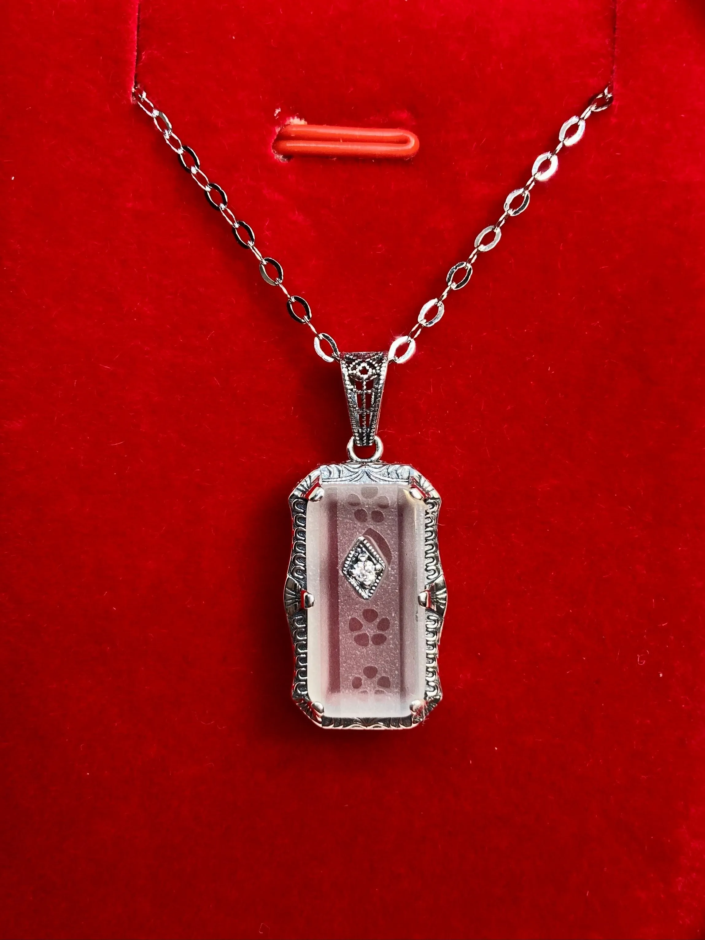 Camphor Glass Pendant, with Gem accent, Art Deco Jewelry #P232