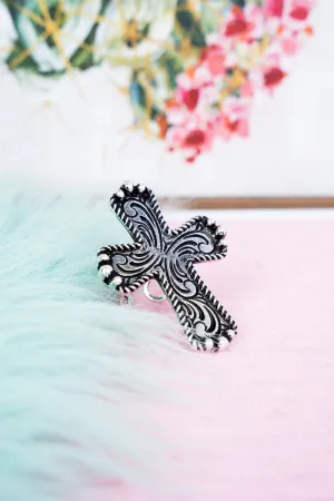 Canaan Cross Silvertone Cuff Ring