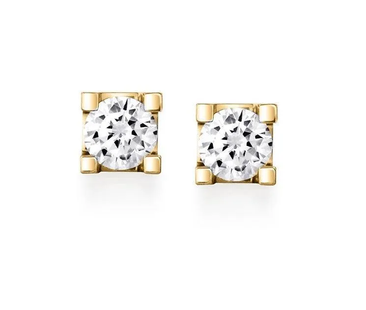 Canadian Diamond 0.10ct Solitaire Earrings in Four Claw Setting Set in 14K Yellow Gold
