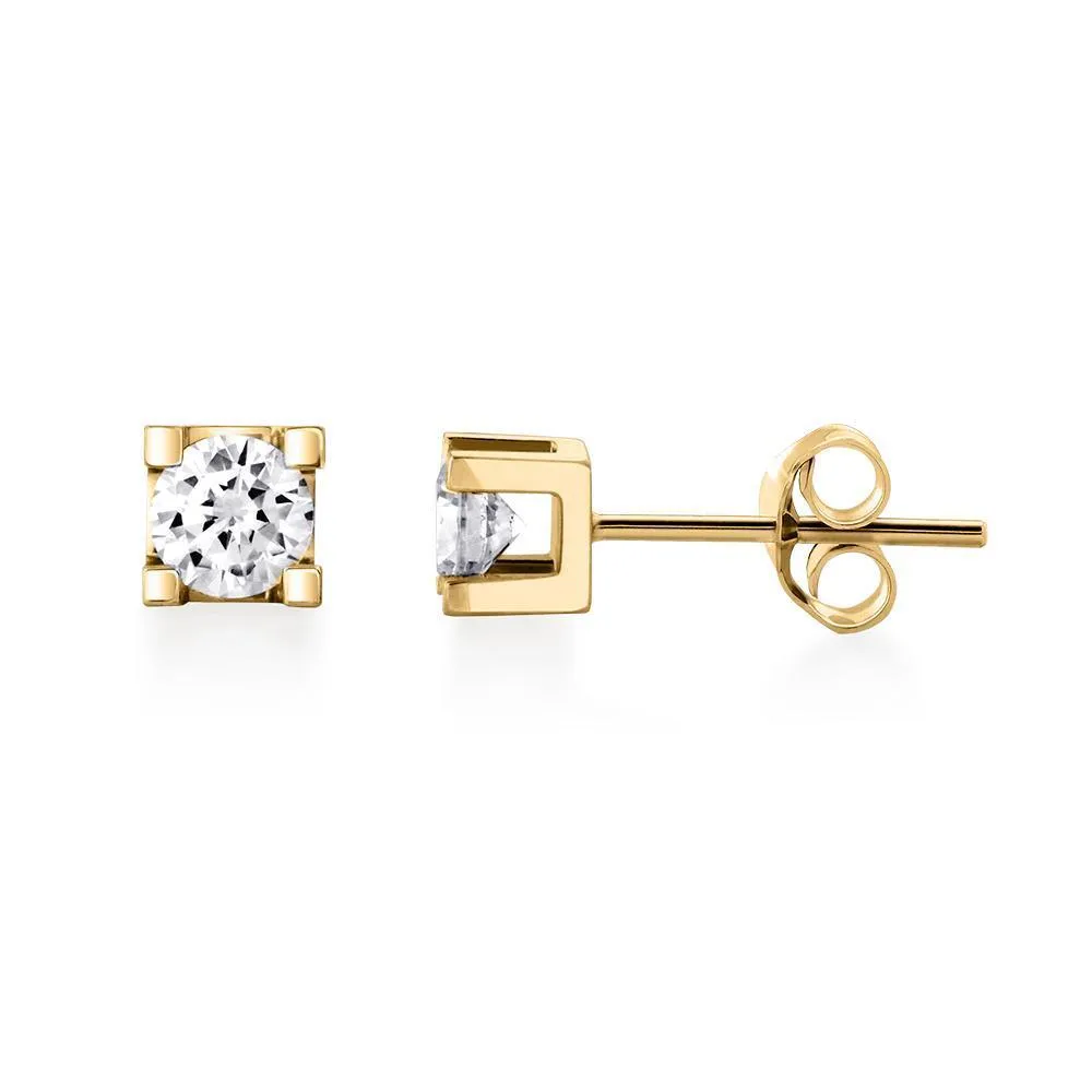 Canadian Diamond 0.10ct Solitaire Earrings in Four Claw Setting Set in 14K Yellow Gold