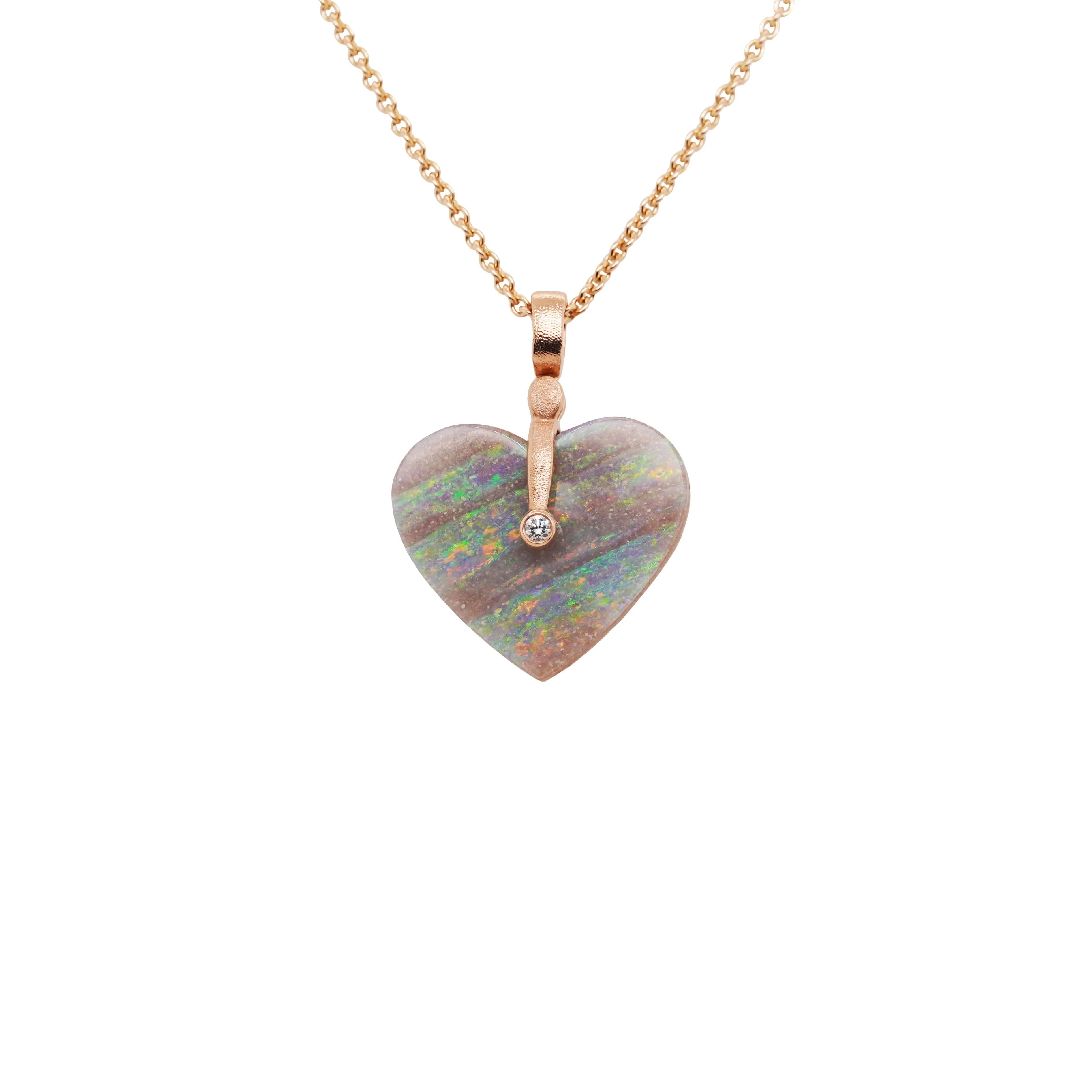 Carved Boulder Opal Heart "Sticks and Stones" Pendant