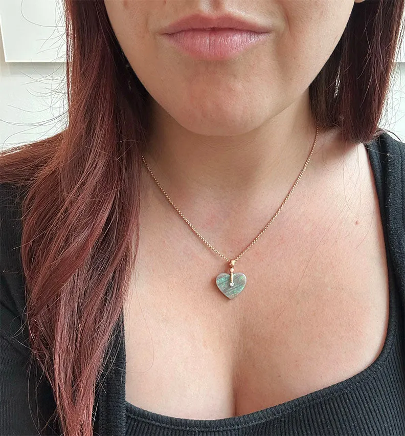 Carved Boulder Opal Heart "Sticks and Stones" Pendant