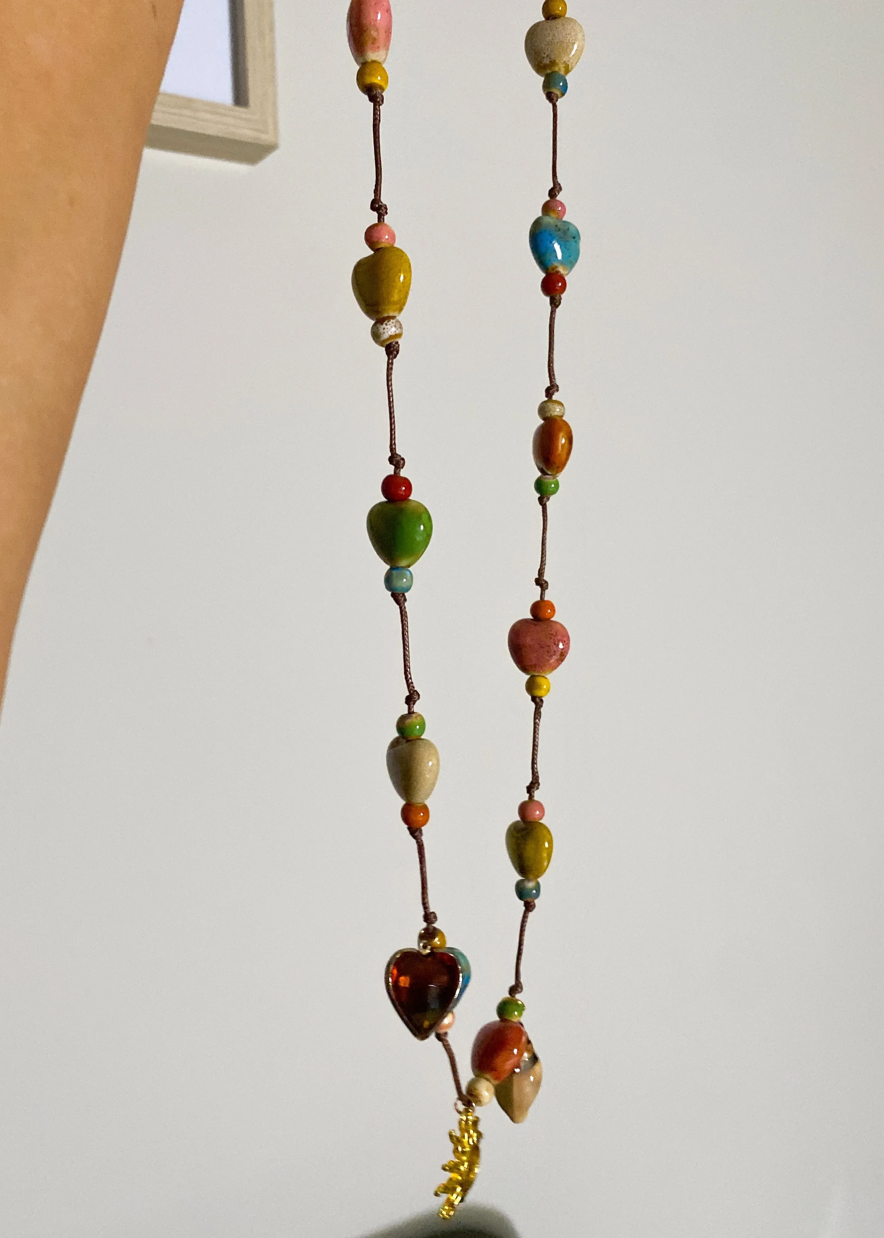 Ceramic Stone Long Leather Thong Necklace