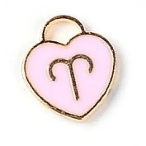 Charm Aries Heart Pink Enamel 14x12 Light Gold