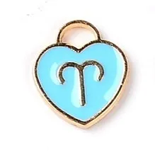 Charm Aries Heart Sky Blue Enamel 14x12 Light Gold