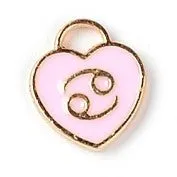 Charm Cancer Heart Pink Enamel 14x12 Light Gold