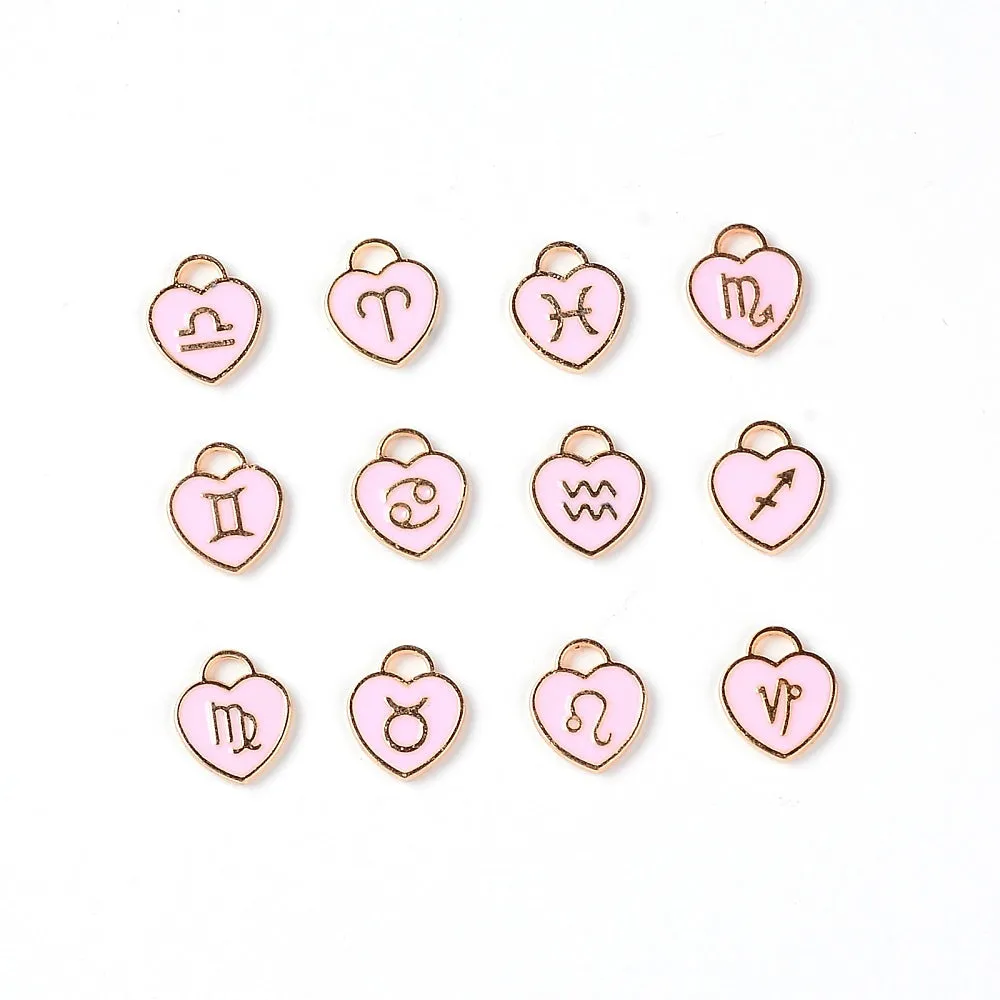 Charm Cancer Heart Pink Enamel 14x12 Light Gold
