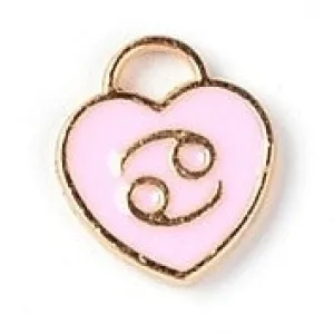 Charm Cancer Heart Pink Enamel 14x12 Light Gold