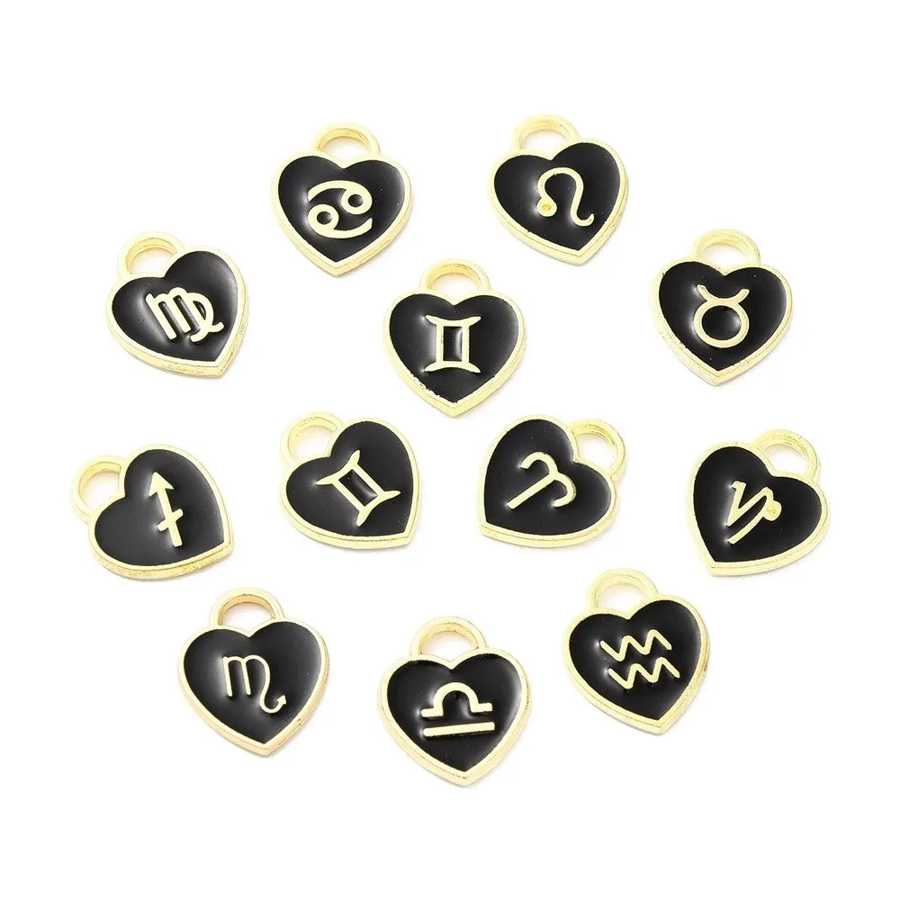 Charm Capricorn Heart Black Enamel 14x12 Light Gold