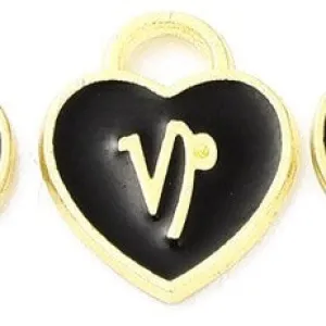 Charm Capricorn Heart Black Enamel 14x12 Light Gold