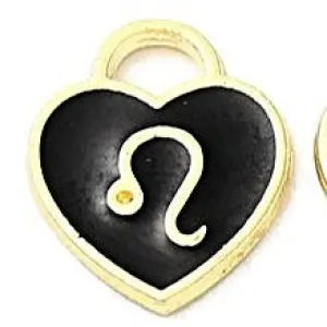 Charm Leo Heart Black Enamel 14x12 Light Gold