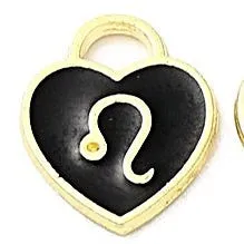 Charm Leo Heart Black Enamel 14x12 Light Gold