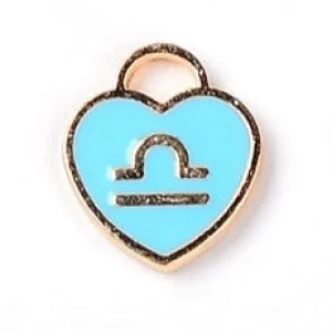 Charm Libra Heart Sky Blue Enamel 14x12 Light Gold