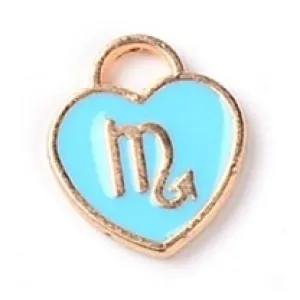 Charm Scorpio Heart Sky Blue Enamel 14x12 Light Gold
