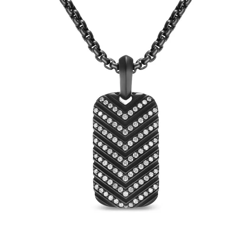 Chevron Tag in Black Titanium with Diamonds, 27mm