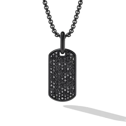 Chevron Tag in Black Titanium with Sterling Silver and Black Diamonds, 27mm