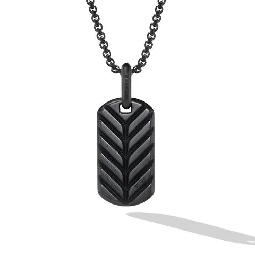 Chevron Tag in Black Titanium with Sterling Silver and Black Diamonds, 27mm