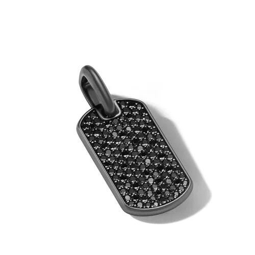 Chevron Tag in Black Titanium with Sterling Silver and Black Diamonds, 27mm