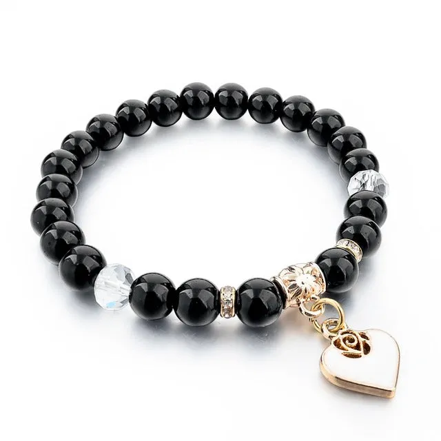 CHICVIE Heart Charm Bracelets Bangles White Natural Stone Bracelet For Women Pulseiras Boho Jewelry friendship Bangle SBR150344